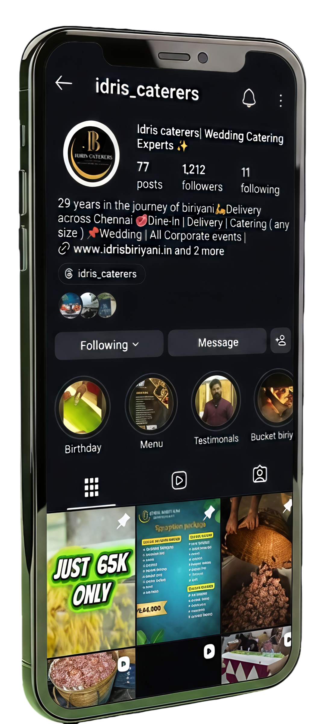 Idris Caterers Instagram Profile Mockup